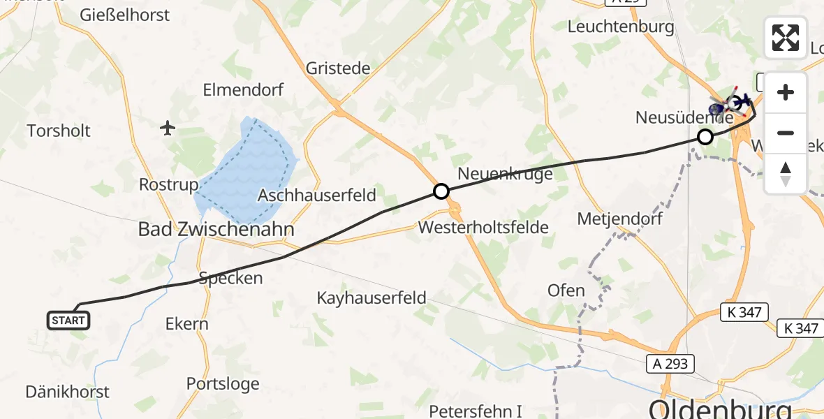 Flugroute Polizeihubschrauber Bad Zwischenahn - Oldenburg Police Hubschrauberlandeplatz, 17 Juli 2026, 11:23