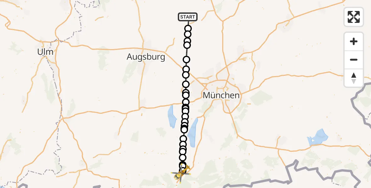 Flugroute Rettungshubschrauber Schrobenhausen - Murnau a.Staffelsee, 17 Juli 2026, 11:23