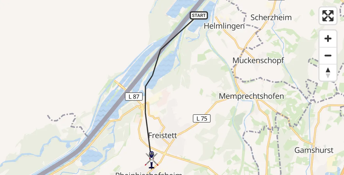 Flugroute Polizeihubschrauber Rheinau - Rheinau, 17 Juli 2026, 11:24