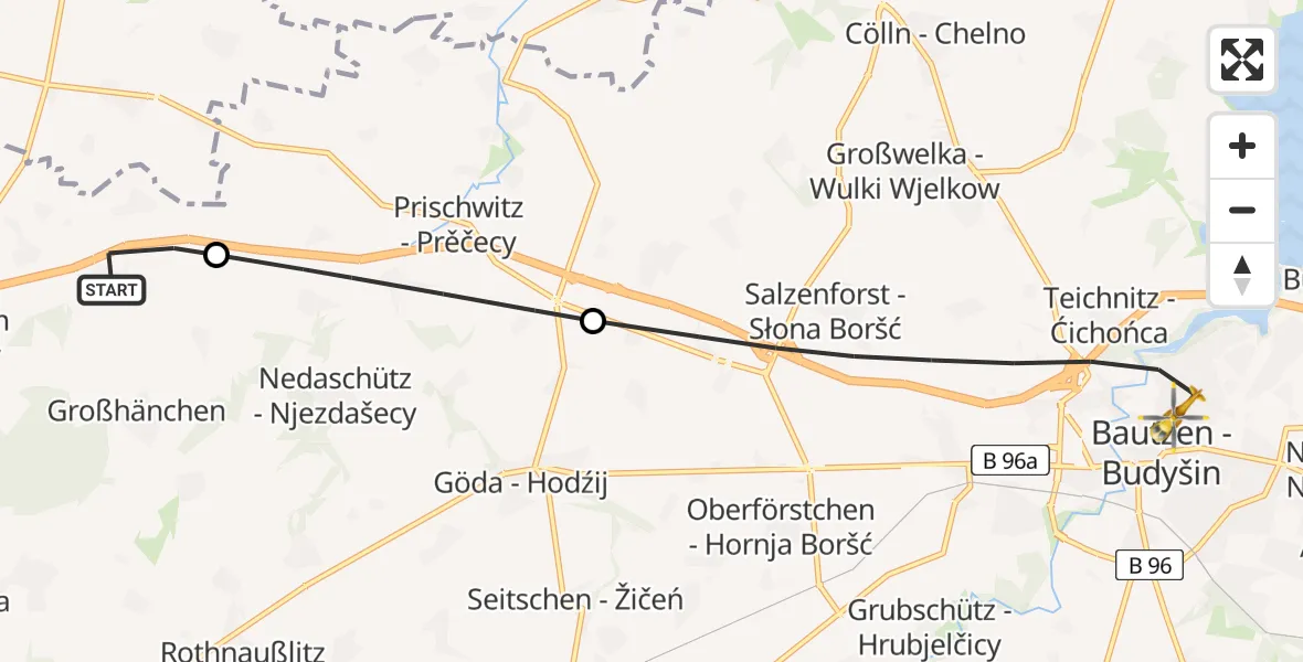 Flugroute Rettungshubschrauber Burkau - Bautzen, 17 Juli 2026, 11:24