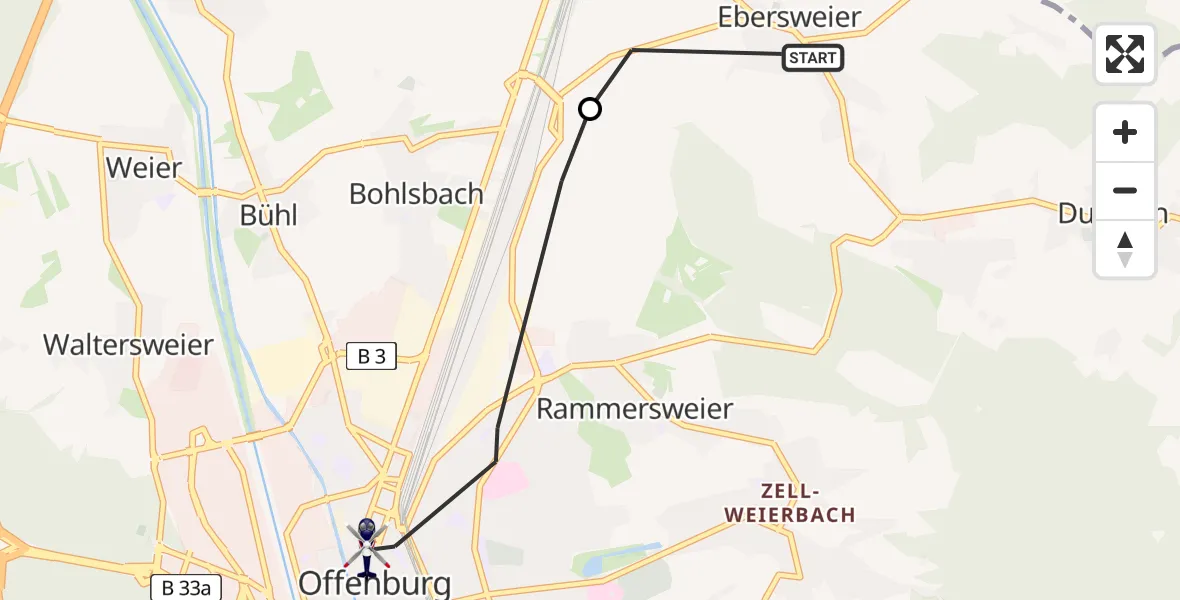 Flugroute Polizeihubschrauber Durbach - Offenburg, 17 Juli 2026, 11:35