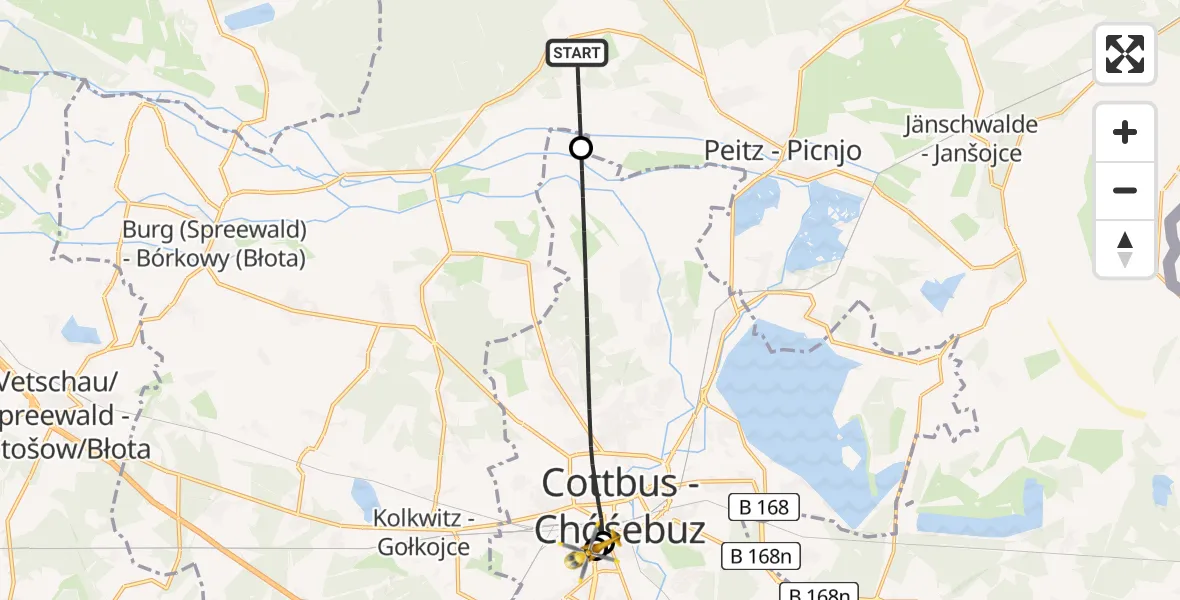 Flugroute Rettungshubschrauber Drachhausen - Carl Thien Hospital Cottbus, 17 Juli 2026, 11:38