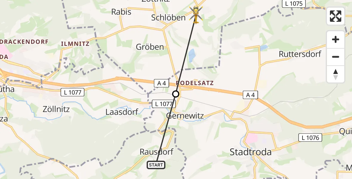 Flugroute Rettungshubschrauber Rausdorf - Schlöben, 17 Juli 2026, 11:42