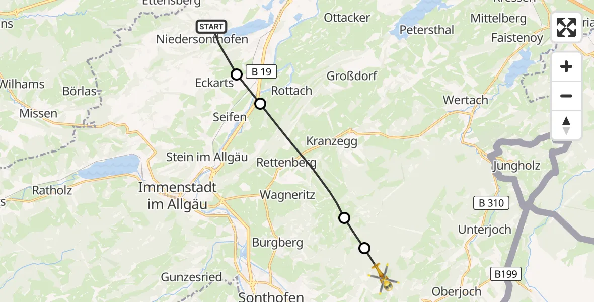Flugroute Rettungshubschrauber Waltenhofen - Bad Hindelang, 17 Juli 2026, 11:47