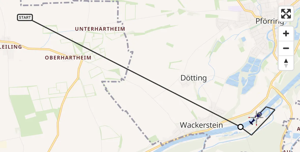 Flugroute Polizeihubschrauber Vohburg a.d.Donau - Pförring, 17 Juli 2026, 11:55