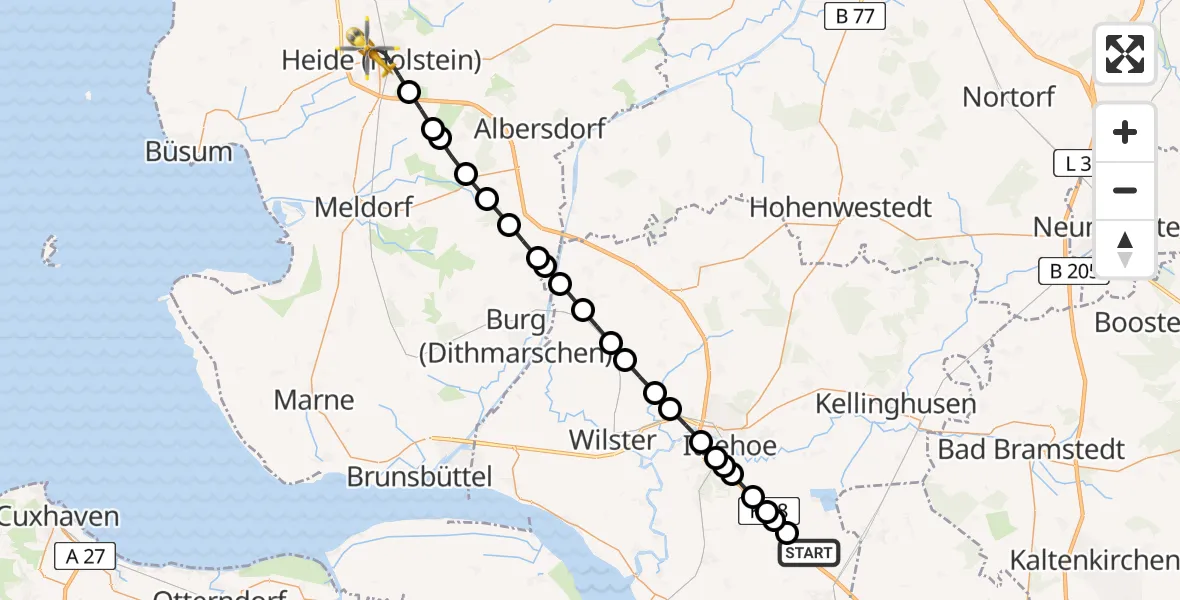 Flugroute Rettungshubschrauber Hohenfelde - Heide, 17 Juli 2026, 11:57