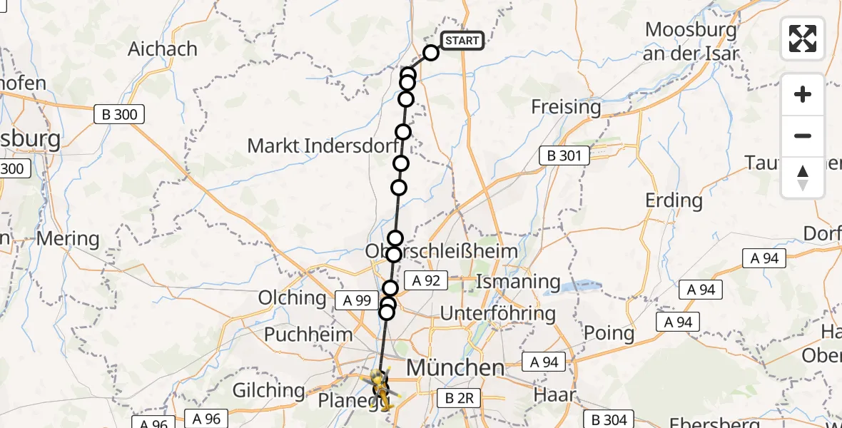 Flugroute Rettungshubschrauber Paunzhausen - DRF Air Rescue München Hubschrauberlandeplatz, 17 Juli 2026, 12:02