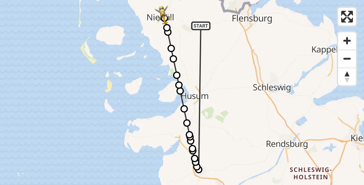Flugroute Ambulanzhubschrauber Hörup - Niebüll, 17 Juli 2026, 12:05