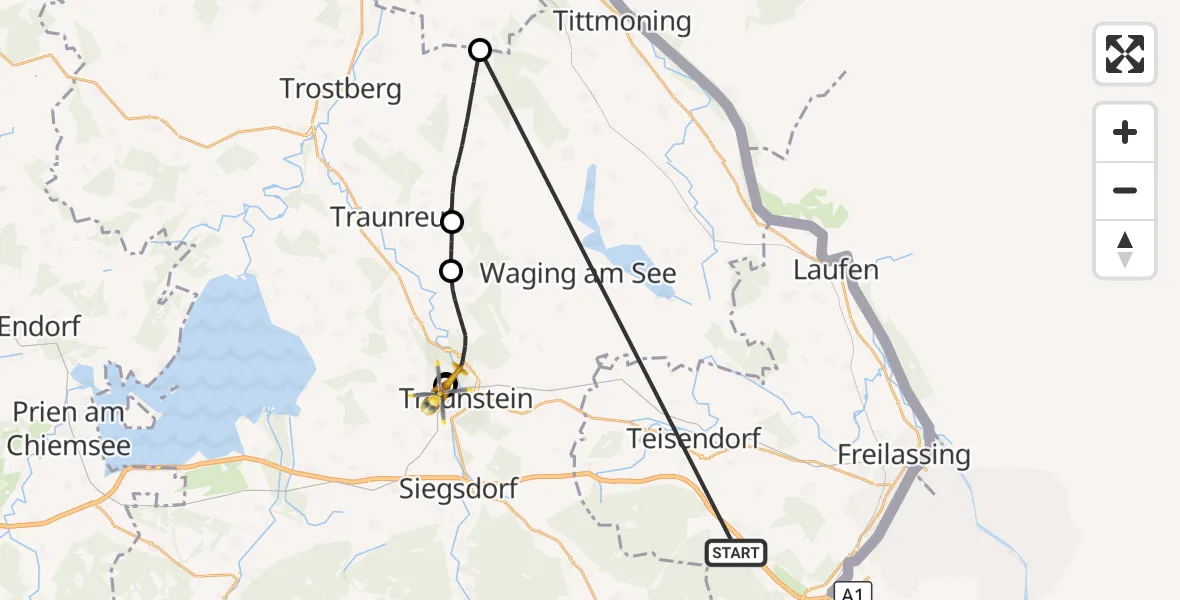 Flugroute Rettungshubschrauber Anger - Traunstein Hospital, 17 Juli 2026, 12:05