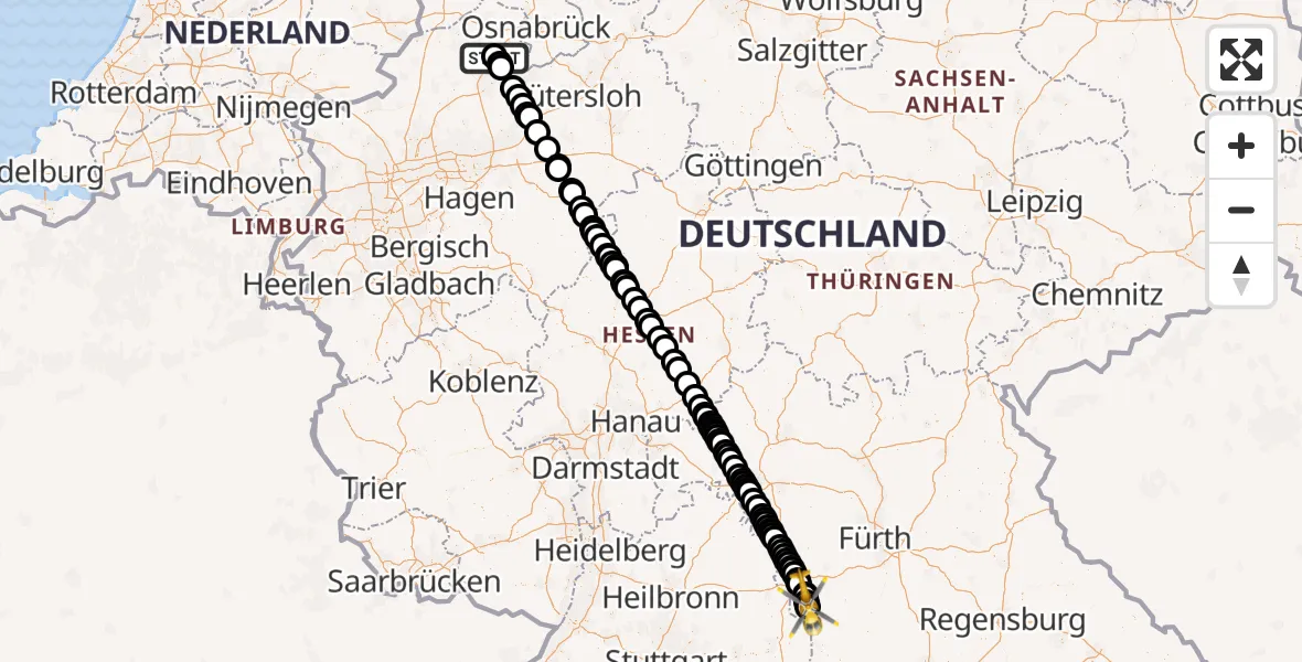 Flugroute Ambulanzhubschrauber Christoph  Westfalen-ADAC - Feuchtwangen, 17 Juli 2026, 12:06