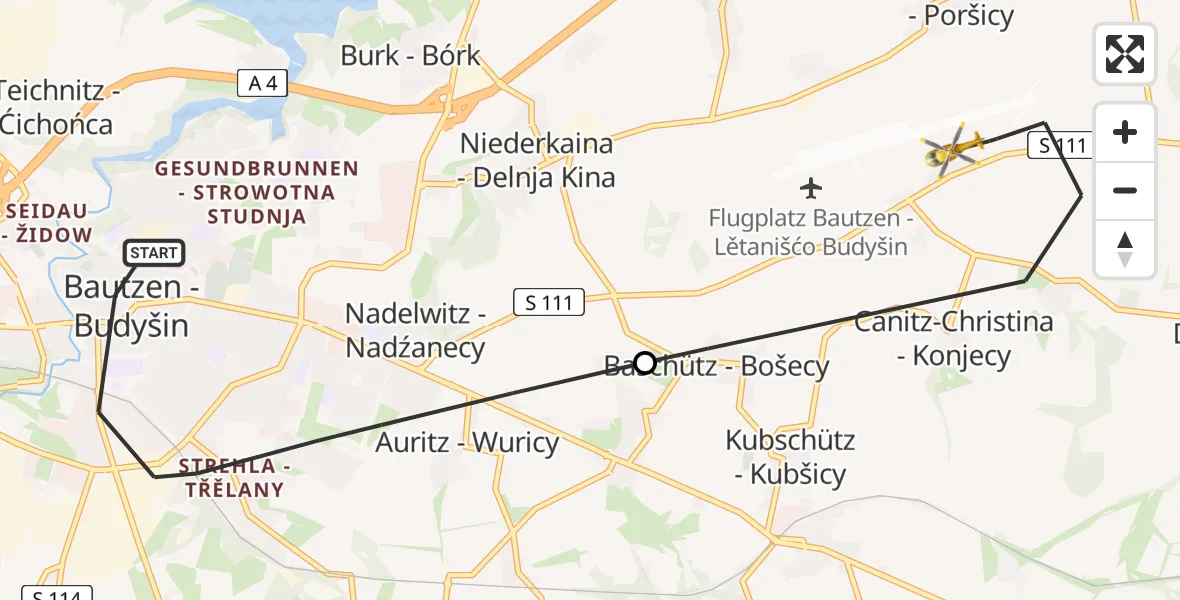Flugroute Rettungshubschrauber Bautzen - Bautzen Flugplatz, 17 Juli 2026, 12:09
