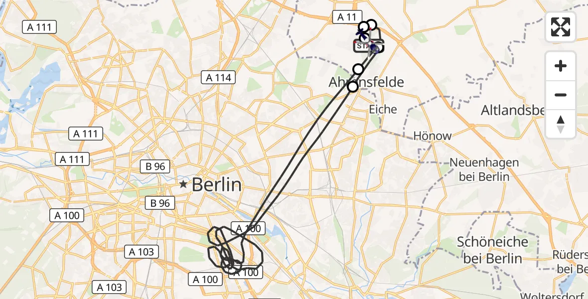 Flugroute Polizeihubschrauber Ahrensfelde Hubschrauberlandeplatz - Ahrensfelde Hubschrauberlandeplatz, 17 Juli 2026, 12:11