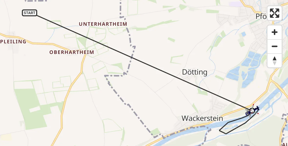 Flugroute Polizeihubschrauber Vohburg a.d.Donau - Pförring, 17 Juli 2026, 12:12
