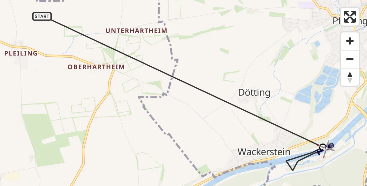 Flugroute Polizeihubschrauber Vohburg a.d.Donau - Pförring, 17 Juli 2026, 12:15