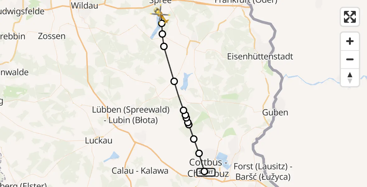Flugroute Rettungshubschrauber Carl Thien Hospital Cottbus - Bad Saarow, 17 Juli 2026, 12:16