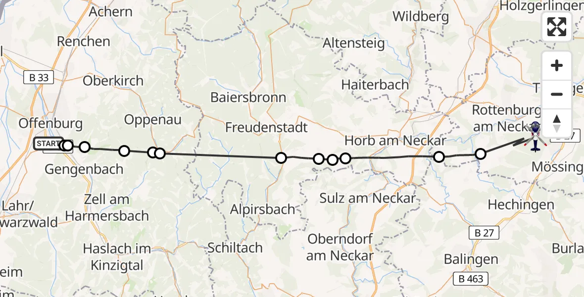 Flugroute Polizeihubschrauber Offenburg - Rottenburg am Neckar, 17 Juli 2026, 12:17