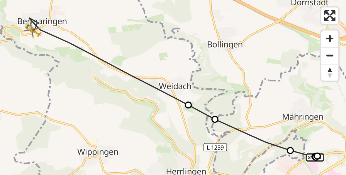 Flugroute Rettungshubschrauber Ulm Military Hospital Emergency - Blaustein, 17 Juli 2026, 12:20