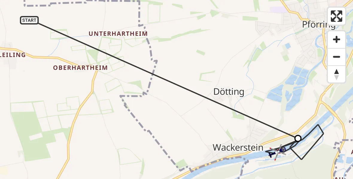 Flugroute Polizeihubschrauber Vohburg a.d.Donau - Pförring, 17 Juli 2026, 12:27