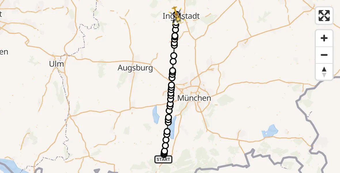 Flugroute Rettungshubschrauber Murnau a.Staffelsee - Ingolstadt Hospital, 17 Juli 2026, 12:32