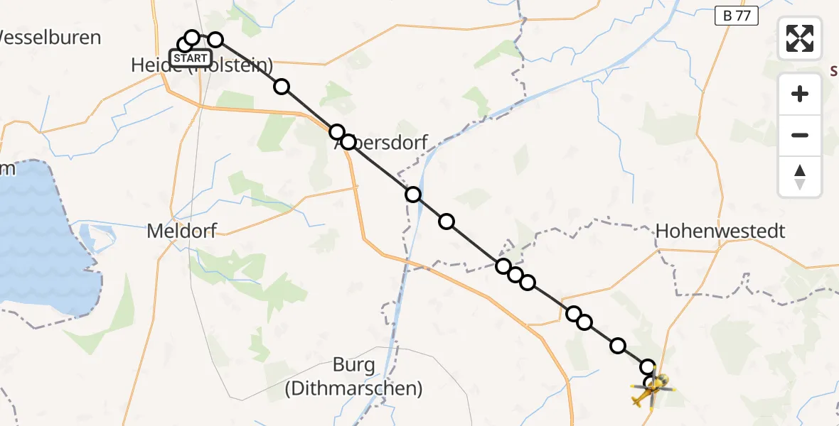 Flugroute Rettungshubschrauber Heide - Itzehoe Hungriger Wolf Flugplatz, 17 Juli 2026, 12:34