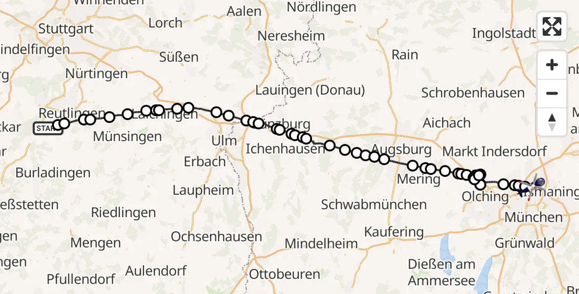 Flugroute Polizeihubschrauber Gomaringen - Schleissheim Flugplatz, 17 Juli 2026, 12:35