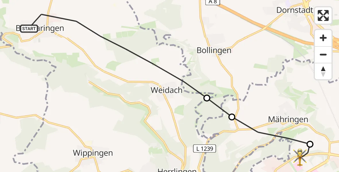 Flugroute Rettungshubschrauber Blaustein - ADAC Air Rescue Station Ulm (Christoph 22), 17 Juli 2026, 12:38