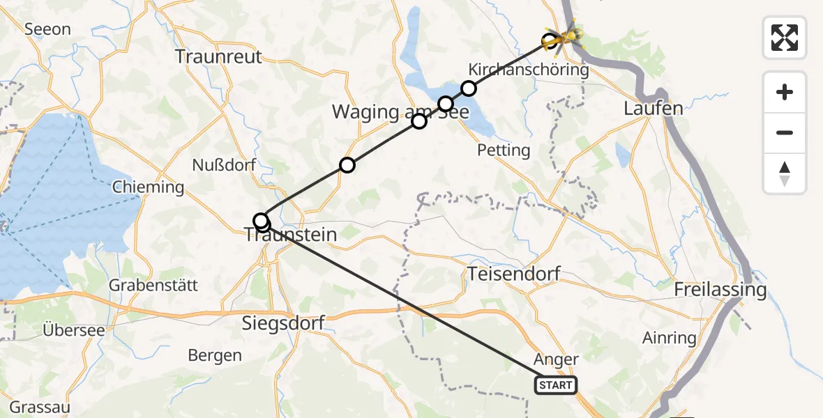 Flugroute Rettungshubschrauber Anger - Fridolfing, 17 Juli 2026, 12:43