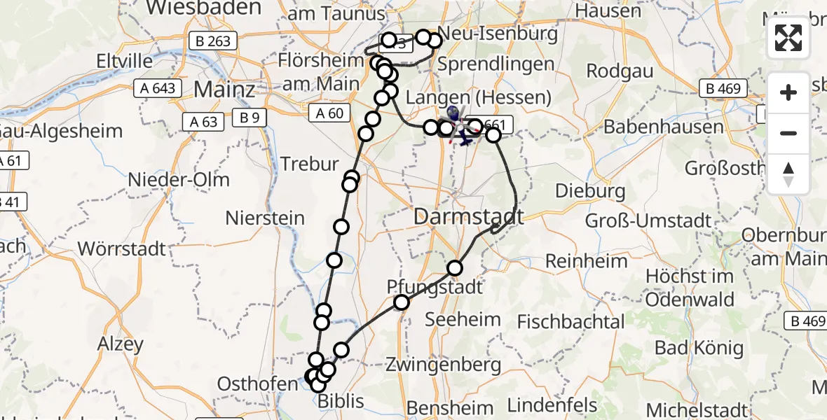 Flugroute Polizeihubschrauber Flughafen Frankfurt-Egelsbach - Flughafen Frankfurt-Egelsbach, 17 Juli 2026, 12:44