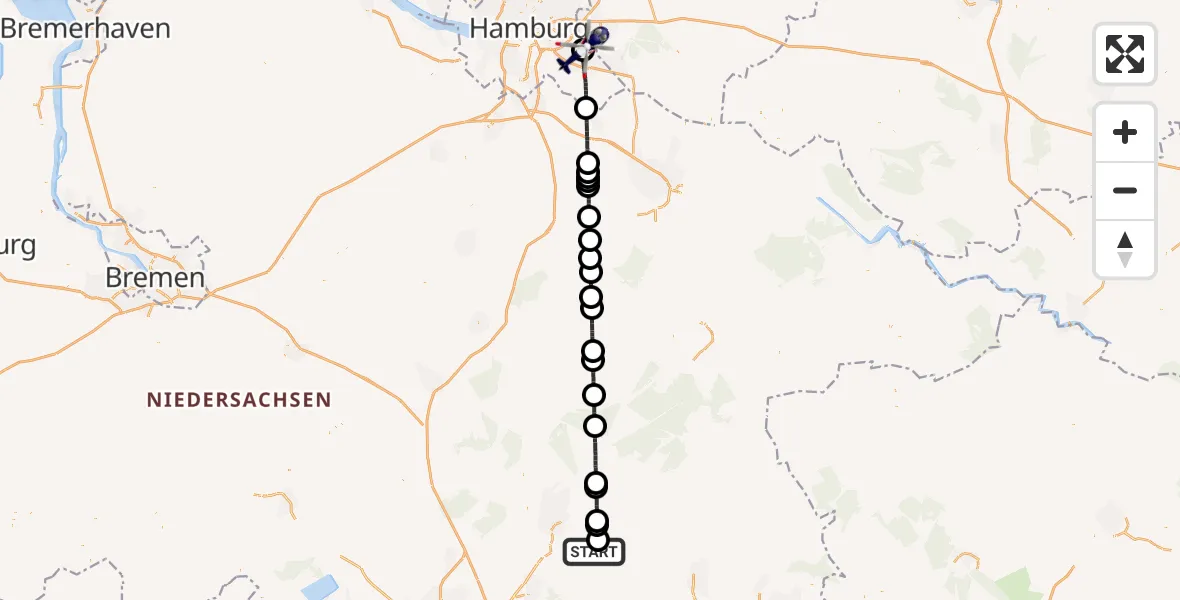 Flugroute Polizeihubschrauber Eicklingen - Christoph Hansa ADAC Hubschrauberlandeplatz, 17 Juli 2026, 12:55