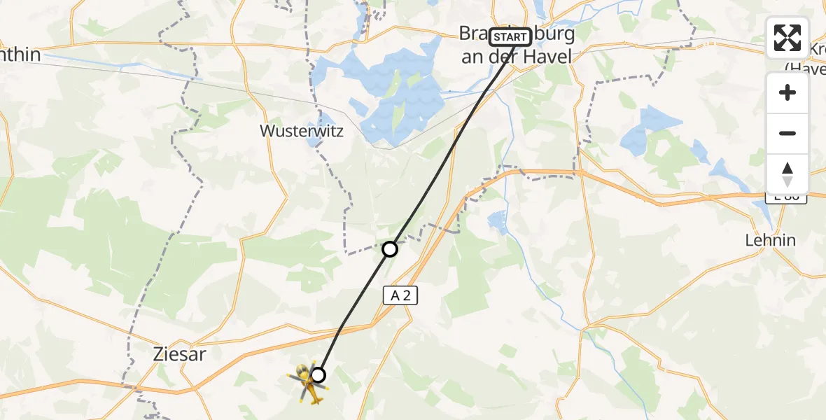 Flugroute Rettungshubschrauber Brandenburg an der Havel - Ziesar, 17 Juli 2026, 13:11