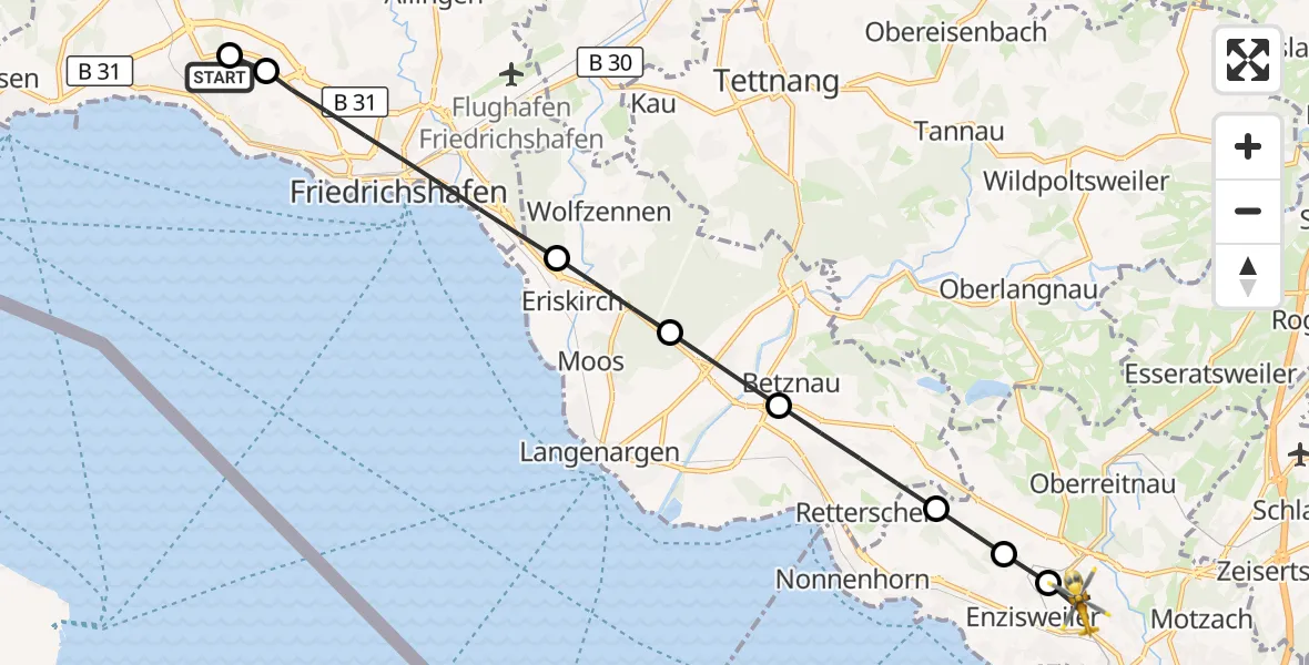 Flugroute Rettungshubschrauber Friedrichshafen Hospital - Lindau (Bodensee), 17 Juli 2026, 13:13