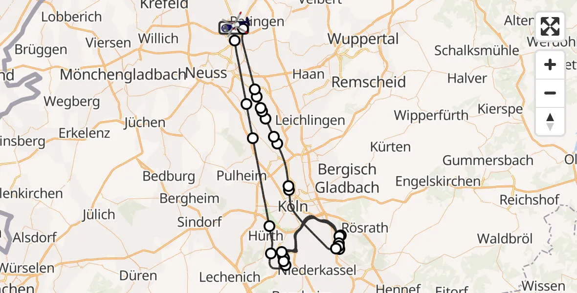 Flugroute Polizeihubschrauber Düsseldorf Flughafen - Düsseldorf Flughafen, 17 Juli 2026, 13:20