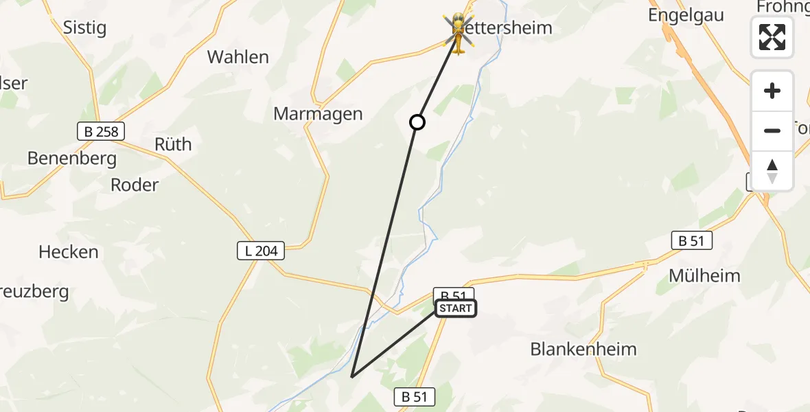 Flugroute Rettungshubschrauber Blankenheim - Nettersheim, 17 Juli 2026, 13:27