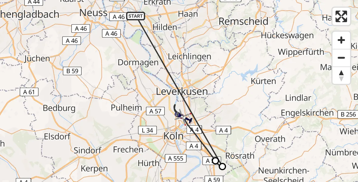 Flugroute Polizeihubschrauber Düsseldorf - Köln, 17 Juli 2026, 13:35