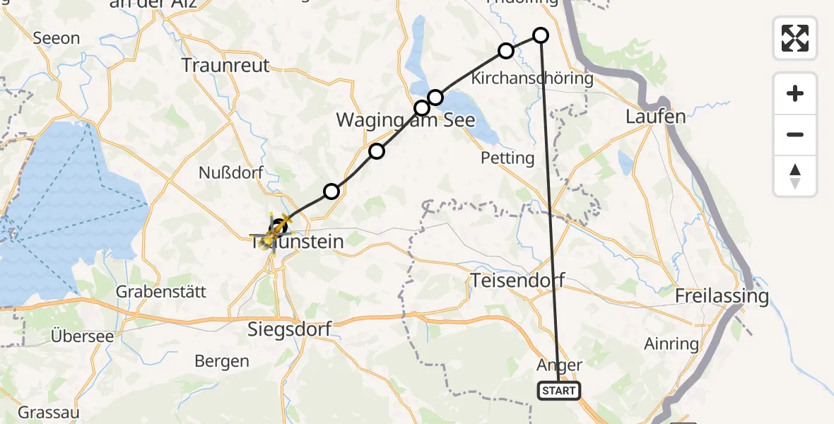 Flugroute Rettungshubschrauber Anger - Traunstein Hospital, 17 Juli 2026, 13:36