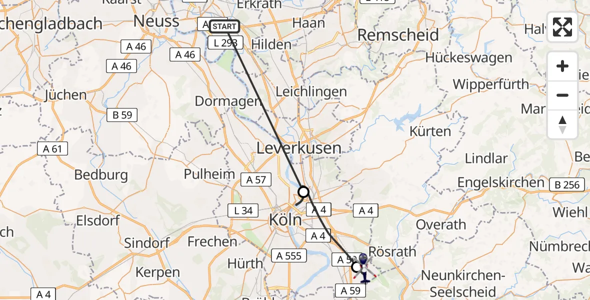 Flugroute Polizeihubschrauber Düsseldorf - Köln Bonn Flughafen, 17 Juli 2026, 13:52
