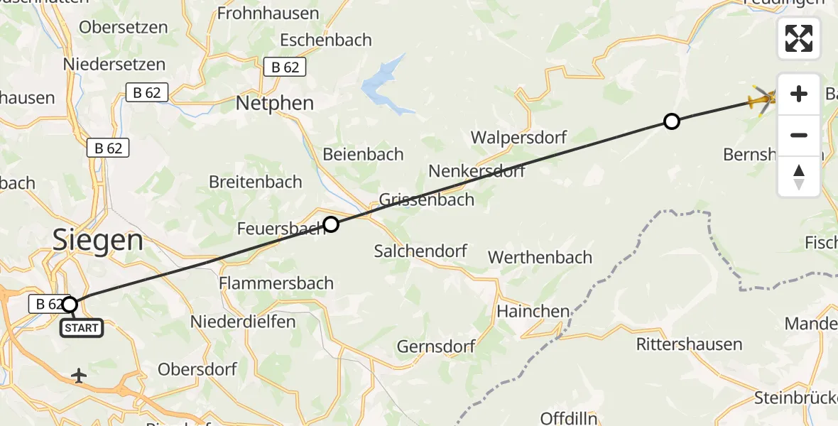 Flugroute Rettungshubschrauber Evangelisches Jung-Stilling Hospital - Bad Laasphe, 17 Juli 2026, 13:52