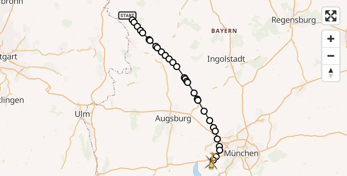 Flugroute Ambulanzhubschrauber Weiltingen - Oberpfaffenhofen Flughafen, 17 Juli 2026, 14:03