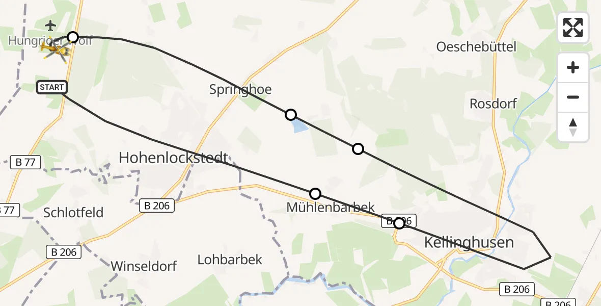 Flugroute Rettungshubschrauber Hohenlockstedt - Itzehoe Hungriger Wolf Flugplatz, 17 Juli 2026, 14:13