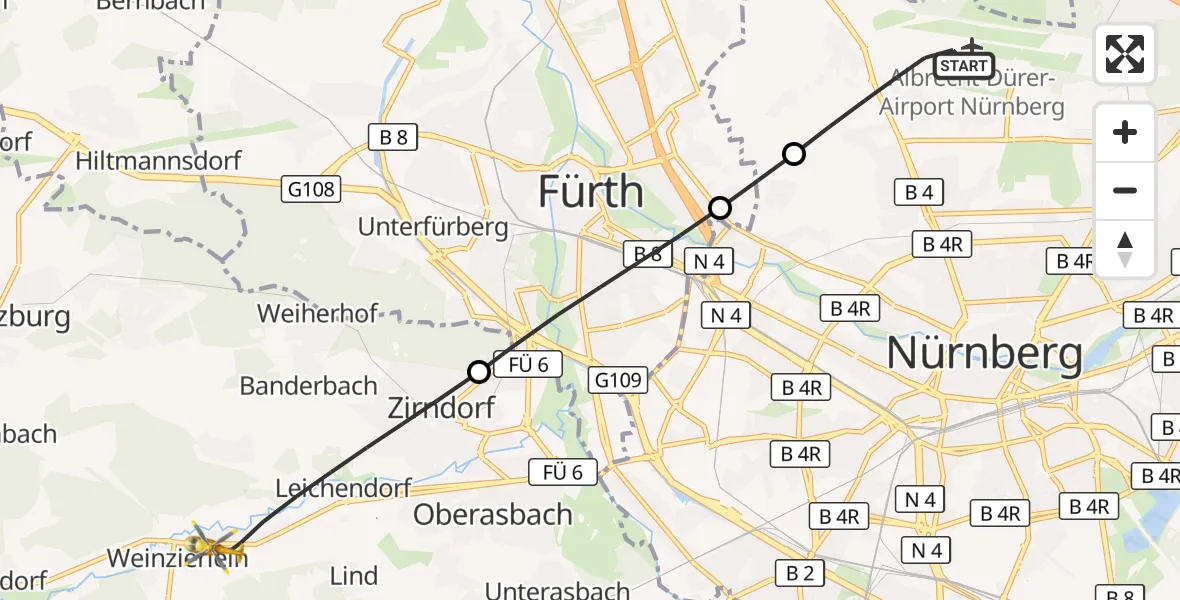 Flugroute Ambulanzhubschrauber Flughafen Nuremberg - Zirndorf, 17 Juli 2026, 14:16