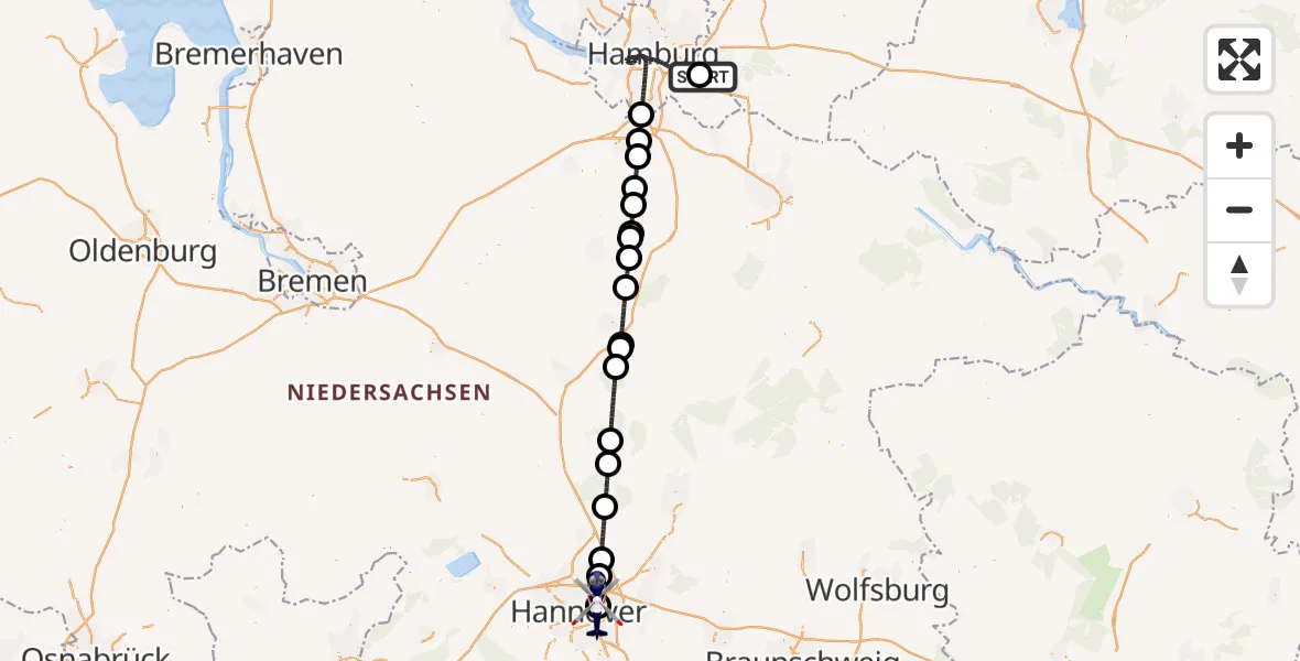 Flugroute Polizeihubschrauber Christoph Hansa ADAC Hubschrauberlandeplatz - Hannover Luftrettung Hubschrauberlandeplatz (Christoph 4), 17 Juli 2026, 14:19