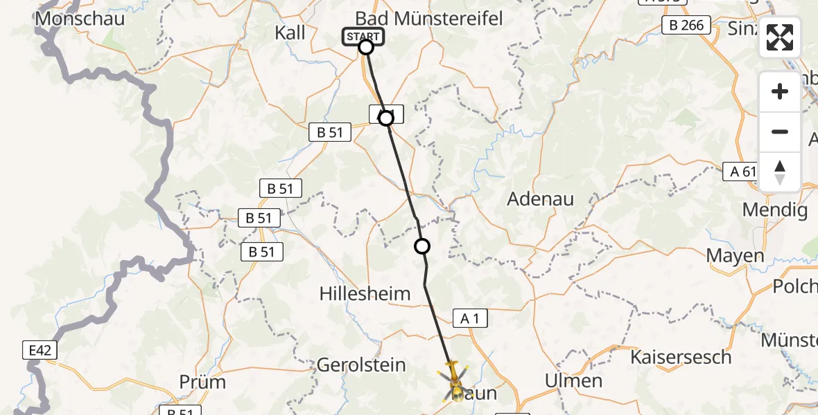 Flugroute Rettungshubschrauber Mechernich - Daun, 17 Juli 2026, 14:27