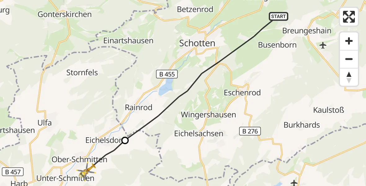 Flugroute Ambulanzhubschrauber Schotten - Nidda, 17 Juli 2026, 14:49