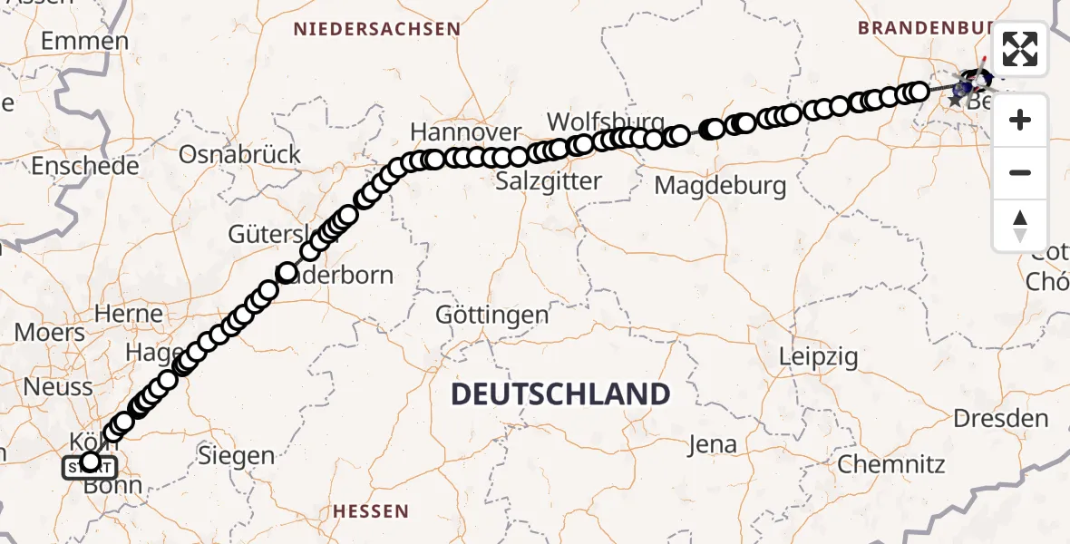 Flugroute Polizeihubschrauber Brühl - Ahrensfelde Hubschrauberlandeplatz, 17 Juli 2026, 14:49