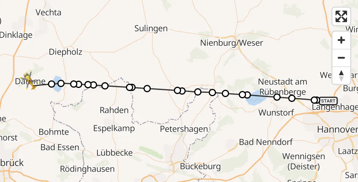 Flugroute Rettungshubschrauber Flughafen Hannover - Damme, 17 Juli 2026, 14:51