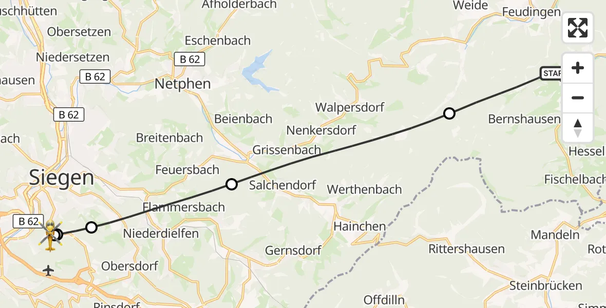 Flugroute Rettungshubschrauber Bad Laasphe - Evangelisches Jung-Stilling Hospital, 17 Juli 2026, 15:12