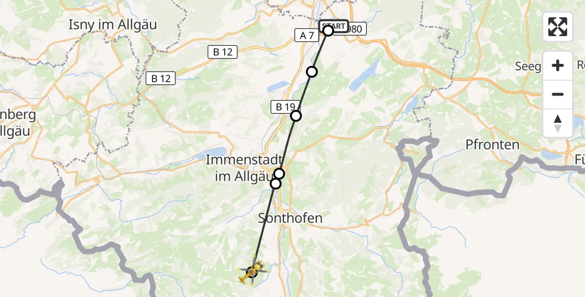 Flugroute Rettungshubschrauber Kempten-Durach Flugplatz - Bolsterlang, 17 Juli 2026, 15:20