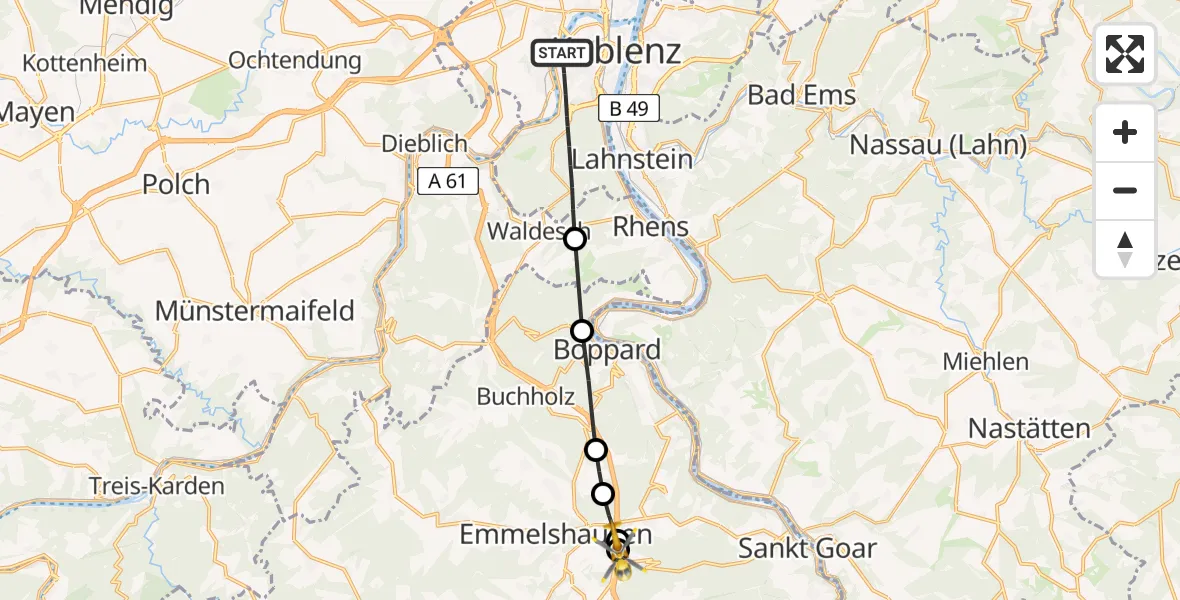 Flugroute Rettungshubschrauber Koblenz - Hungenroth, 17 Juli 2026, 15:31