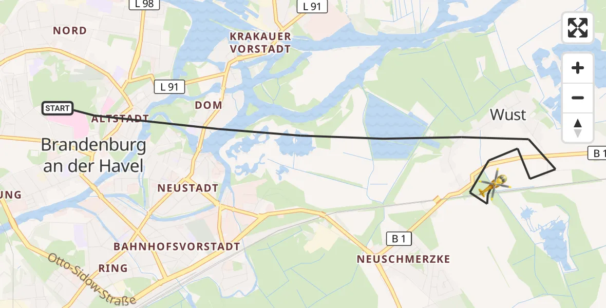 Flugroute Rettungshubschrauber Brandenburg an der Havel - Brandenburg an der Havel, 17 Juli 2026, 15:40