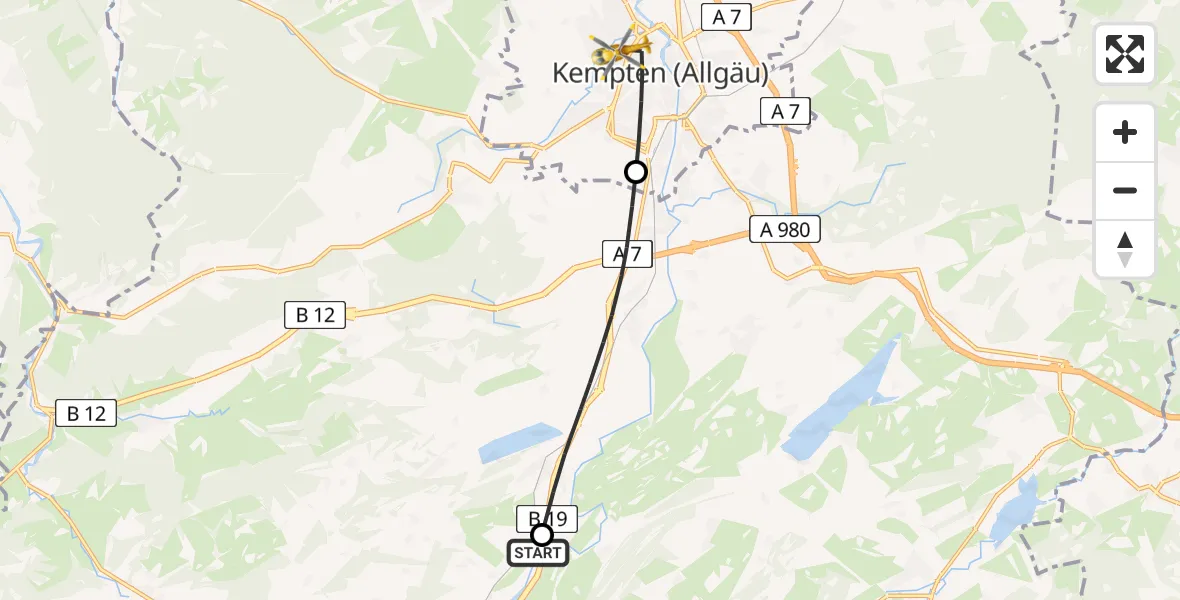 Flugroute Rettungshubschrauber Immenstadt i.Allgäu - Kempten (Allgäu), 17 Juli 2026, 15:51